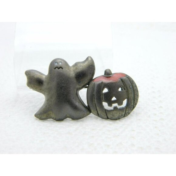 Vintage Halloween Black Ghost Enamel Pumpkin Darlene Group Pin Brooch - Picture 1 of 4